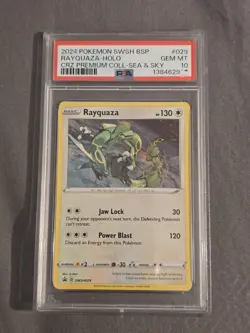 2024 POKEMON BLACK STAR PROMOS COSMOS HOLO SWSH029 RAYQUAZA PSA 10 - Image 1