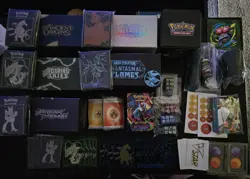 Pokemon TCG Lot. 5 ETBs w/ Sleeves, Dices, Coins, Tins, & More. *READ* 636996769739 - Image 1