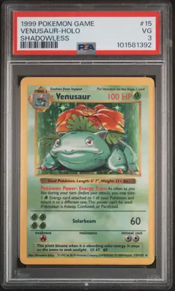 1999 POKEMON BASE SET SHADOWLESS #15 VENUSAUR-HOLO PSA 3 - Image 1