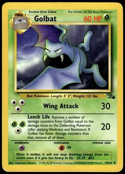 Golbat 34/62 Uncommon Fossil Pokemon Unlimited MP - Image 1