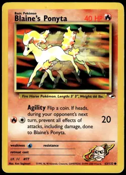 Blaine's Ponyta 63/132 Common Gym Heroes Pokemon Unlimited HP - Image 1