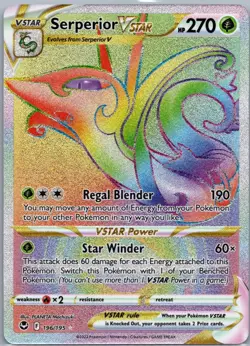 Serperior VSTAR 196/195 Rainbow Rare Silver Tempest Pokemon Holo Near Mint - Image 1