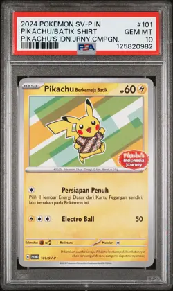 2024 POKEMON INDONESIAN SV-P PROMO #101 PIKACHU IN BATIK SHIRT PSA 10 - Image 1