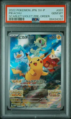 2022 POKEMON JPN SV PROMO SCARLET & VIOLET PRE-ORDER #001 PIKACHU PSA 10 - Image 1
