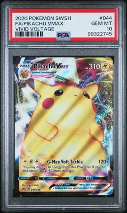 2020 POKEMON SWORD & SHIELD VIVID VOLTAGE #044 FULL ART/PIKACHU VMAX PSA 10 - Image 1