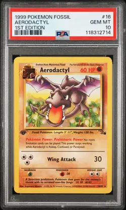 1999 POKEMON FOSSIL 1ST ED #16 AERODACTYL PSA 10 - Image 1