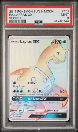 PSA 9 Lapras GX 151/149 Rainbow Secret Rare Sun & Moon Base 2017 Pokemon Card - Image 1