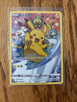 Pokemon Pikachu SWSH020 Promo Holo Basic Card 70 HP Iron Tail Electro Ball - Image 1