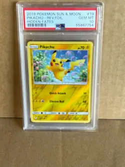2019 Pokemon Sun & Moon Pikachu -Rev Foil Hidden Fates #19 PSA 10 #55867754 - Image 1