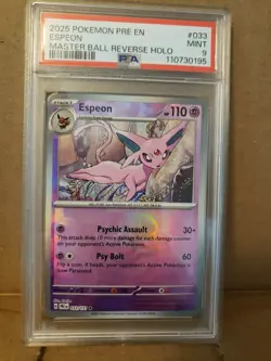 Espeon Master Ball Pattern 033/131 PSA MINT 9 Prismatic Evolutions Holo Pokemon - Image 1