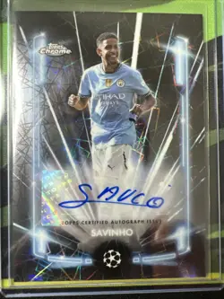 Savinho UCL Black Lazer Auto from 2024/25 Topps Chrome UEFA Club Competitions - Image 1