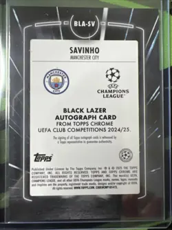 Savinho UCL Black Lazer Auto from 2024/25 Topps Chrome UEFA Club Competitions - Image 2