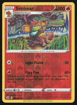 SWSH08: Fusion Strike Simisear #038/264 Reverse Holo Pokemon Card - Image 1
