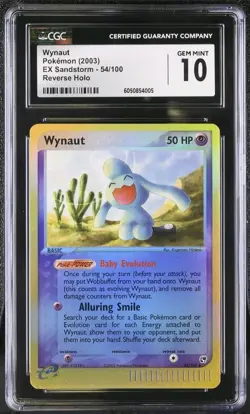 Wynaut 54/100 Reverse Holo Pokemon 2003 E-Reader EX Sandstorm CGC 10 GEM MINT - Image 1