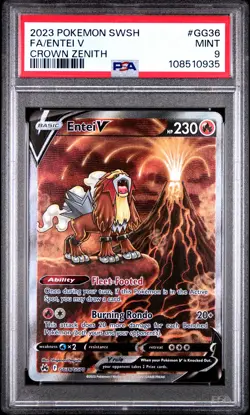2023 POKEMON SWORD & SHIELD CROWN ZENITH #GG36 FULL ART/ENTEI V PSA 9 - Image 1