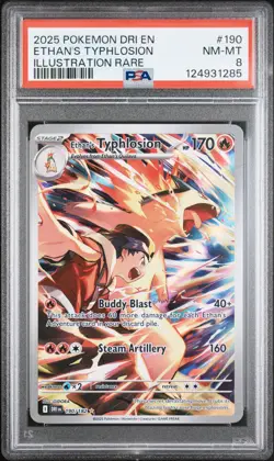 2025 POKEMON DRI EN-DESTINED RIVALS ILLUSTRATION RARE ETHAN'S TYPHLOSION PSA 8 - Image 1