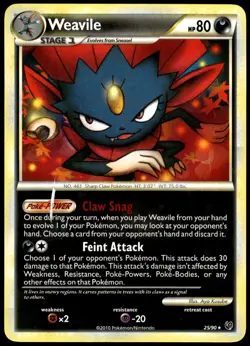 Weavile 25/90 Rare HGSS Undaunted Pokemon LP - Image 1