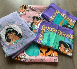VTG 90’s Disney Aladdin Jasmine Rajah 4pc Twin Sheet Set Flat Fitted Pillow Bed - Image 1