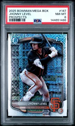 2025 BOWMAN MEGA BOX CHROME 147 JHONNY LEVEL MOJO REFRACTOR PSA 8 - Image 1