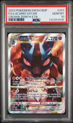 2023 POKEMON SWSH BLACK STAR PROMO #291 FULL ART/LUCARIO VSTAR PSA 10 - Image 1