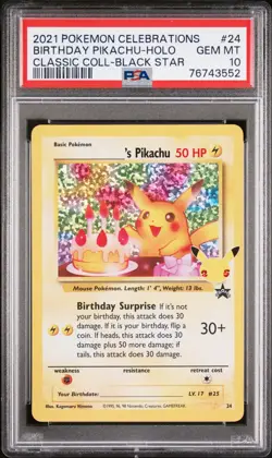 2021 Pokemon Celebrations Classic Collection #24 Birthday Pikachu PSA 10 - Image 1