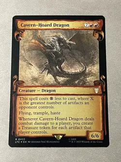 MTG UNIVERSES BEYOND - LTR - CAVERN-HOARD DRAGON - FOIL SCROLL SHOWCASE NM - Image 1