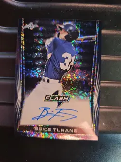 Brice Turang 2018 Leaf Metal Flash Navy Prismatic Auto RC /50 Milwaukee Brewers - Image 1