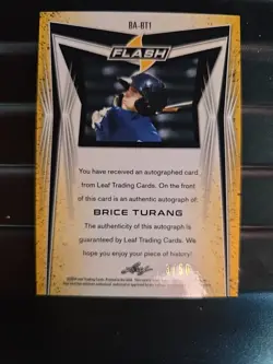 Brice Turang 2018 Leaf Metal Flash Navy Prismatic Auto RC /50 Milwaukee Brewers - Image 2