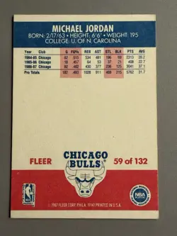1987 Fleer Michael Jordan #59 Very Clean In Mint Condition His 2nd Ever Card! - Image 2