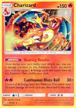 Pokemon "Charizard" #14/181 SM Team Up Reverse Holo Rare! Lightly Played! - Image 1