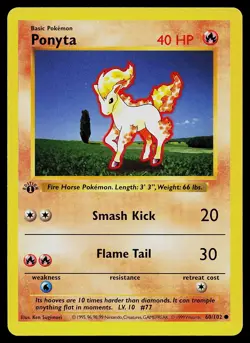 Pokemon Card - Ponyta 1st Edition Base Set Shadowless 60/102 - Image 1