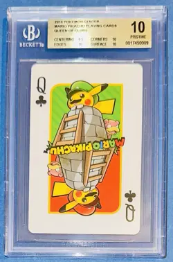BGS 10 PRISTINE MARIO PIKACHU PLAYING CARDS JACK OF HEARTS POKEMON CENTER 2016! - Image 1