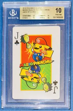 BGS 10 PRISTINE MARIO PIKACHU PLAYING CARDS JACK OF CLUBS POKEMON CENTER 2016! - Image 1