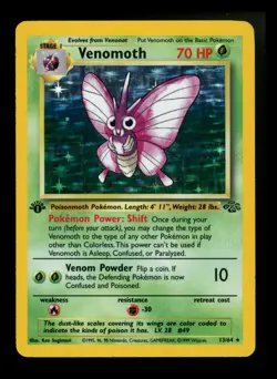 1st Edition Venomoth 13/64 Jungle 1999 Holo Rare WOTC Pokemon Card TCG - Image 1