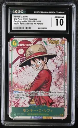 CGC 10 Monkey D. Luffy OP13-118 Alternate Art Parallel One Piece - Image 1