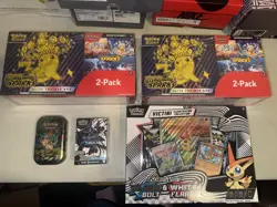 🔥Pokemon Surging Sparks Black Bolt Booster Victini Tin BUNDLE 2 ETB 2 BB🔥 - Image 1