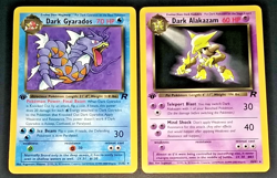 1ST EDITION POKEMON TEAM ROCKET DARK ALAKAZAM & DARK GYARADOS - NON HOLO - EX/NM - Image 1