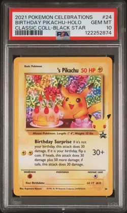 2021 Pokemon Celebrations Birthday Pikachu Classic Collection Holo #24 PSA 10 - Image 1