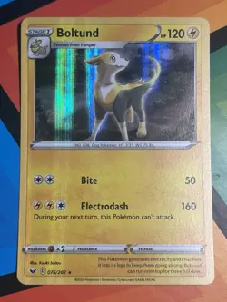 Pokemon TCG Boltund Sword & Shield Base Set 076/202 Holo Rare NM - Image 1