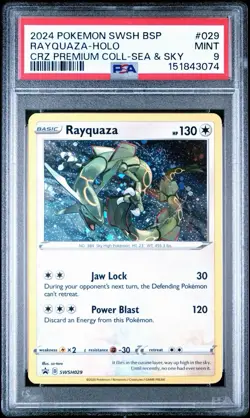 Rayquaza SWSH029 SWSH: Sword & Shield Promo Cards Holo PSA W/ FART SWIRL - Image 1