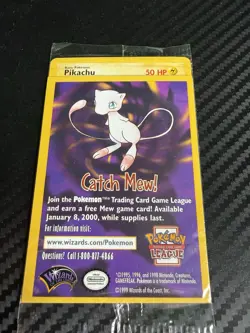 Pikachu Pokemon The First Movie Promo Card Sealed 1999 WB Gold Stamp Catch Mew - Image 3
