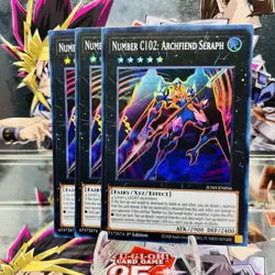3x Yugioh Playset Number C102: Archfiend Seraph JUSH-EN056 Super Rare 1st Ed NM - Image 1