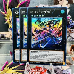 3x Yugioh Playset K9-17 "Ripper" JUSH-EN035 Super Rare 1st Ed Near Mint - Image 1