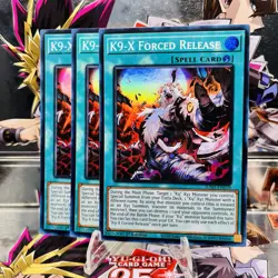 3x Yugioh Playset K9-X Forced Release JUSH-EN039 Super Rare 1st Ed Near Mint - Image 1