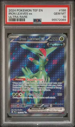 2024 POKEMON TEF EN-TEMPORAL FORCES ULTRA RARE #186 IRON LEAVES EX PSA 10 - Image 1