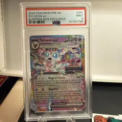 2025 Sylveon EX Pokemon Prismatic Evolutions Stamped Surprise Box #41 PSA 9 Mint - Image 3