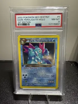 Pokemon Neo Destiny 1st Edition Dark Feraligatr Holo Card #5/105 2002 PSA 8 NM/M - Image 1