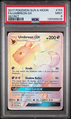 2017 Umbreon GX Full Art Rainbow Secret Rare Card #154/149 - PSA 9. New Cert - Image 1