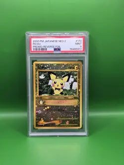 SWIRL-2000 Pokemon Japanese Neo 2 Pichu Promo Reverse Foil #172 PSA 9 Mint - Image 1