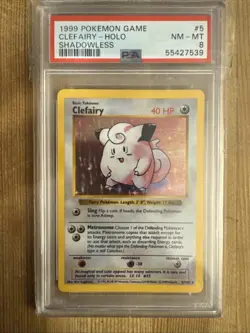 Clefairy 1999 Pokemon Base Set Shadowless Holo Rare 5/102 PSA 8 - Image 1